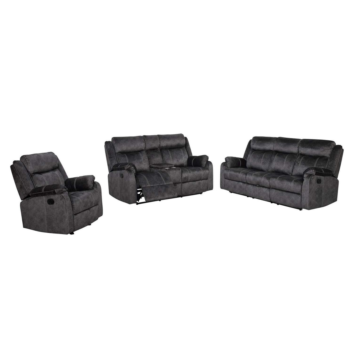 Global Furniture USA Reclining Sofa U7303C-DOMINO GRANITE-RS W/DDT Microfiber Granite