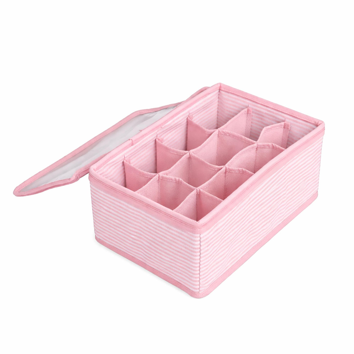 Compartment Organiser 12 Grid Storage Box with Chain | Transparent Dust Cover with Foldable for Neat Closet Storage | Multi Sect