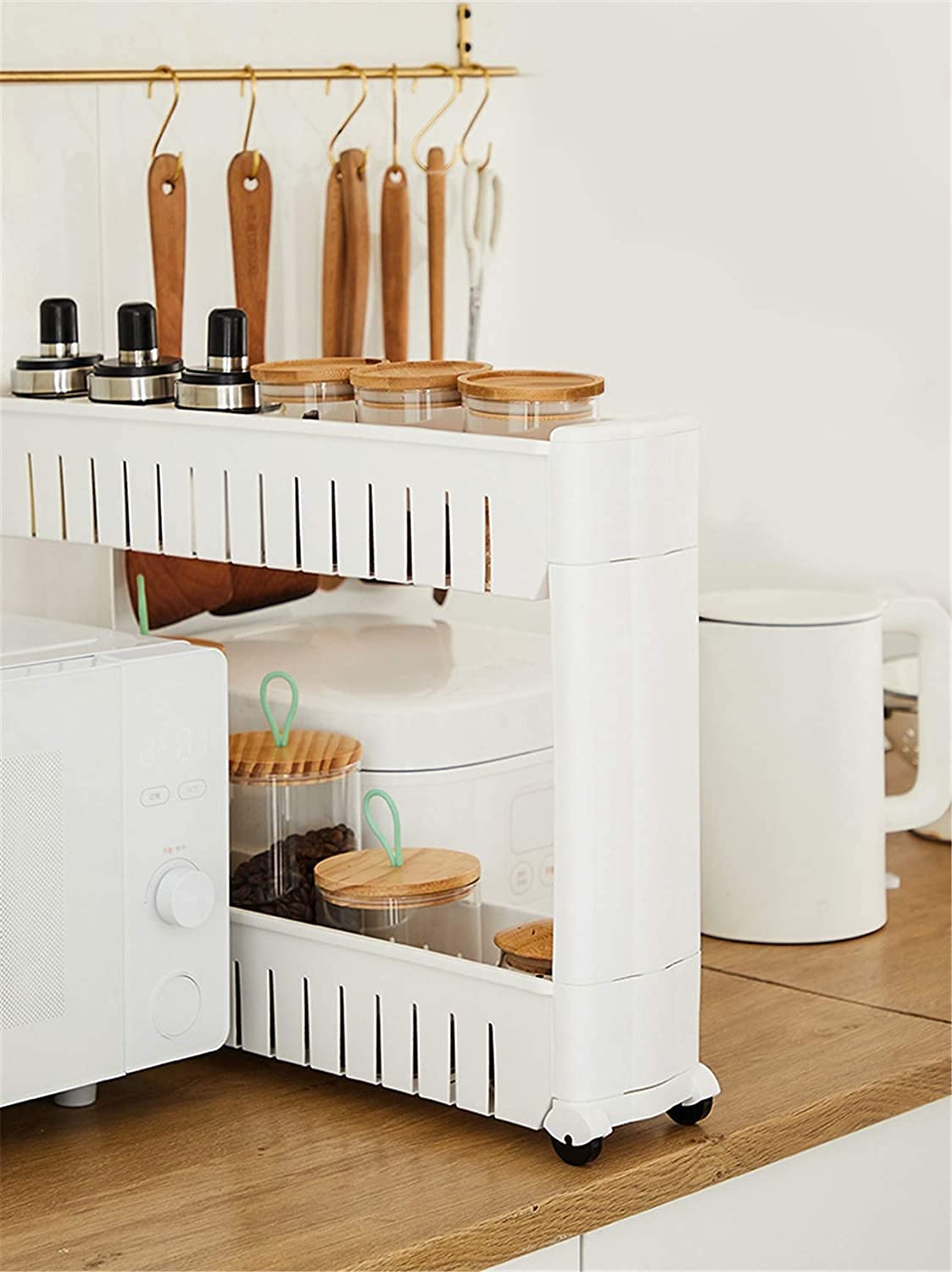 Flipzon Slim Rolling Storage Rack  5Tiered Shelf Plastic SlideOut Organizer | SpaceSaving, Multipurpose | For Kitchen, Bathr