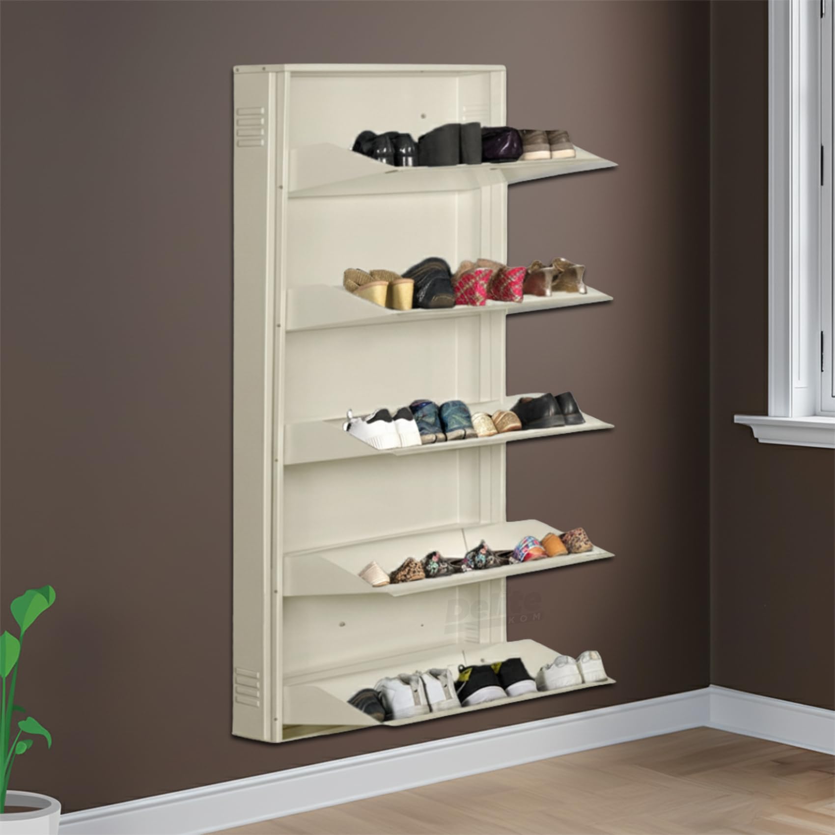Delite Kom 29 Inch Wide, 5 Shelf Metal Shoe Rack Wall Mounted For Home With Central Lock | Holds Upto 18 Shoes Or 30 Slippers Pa