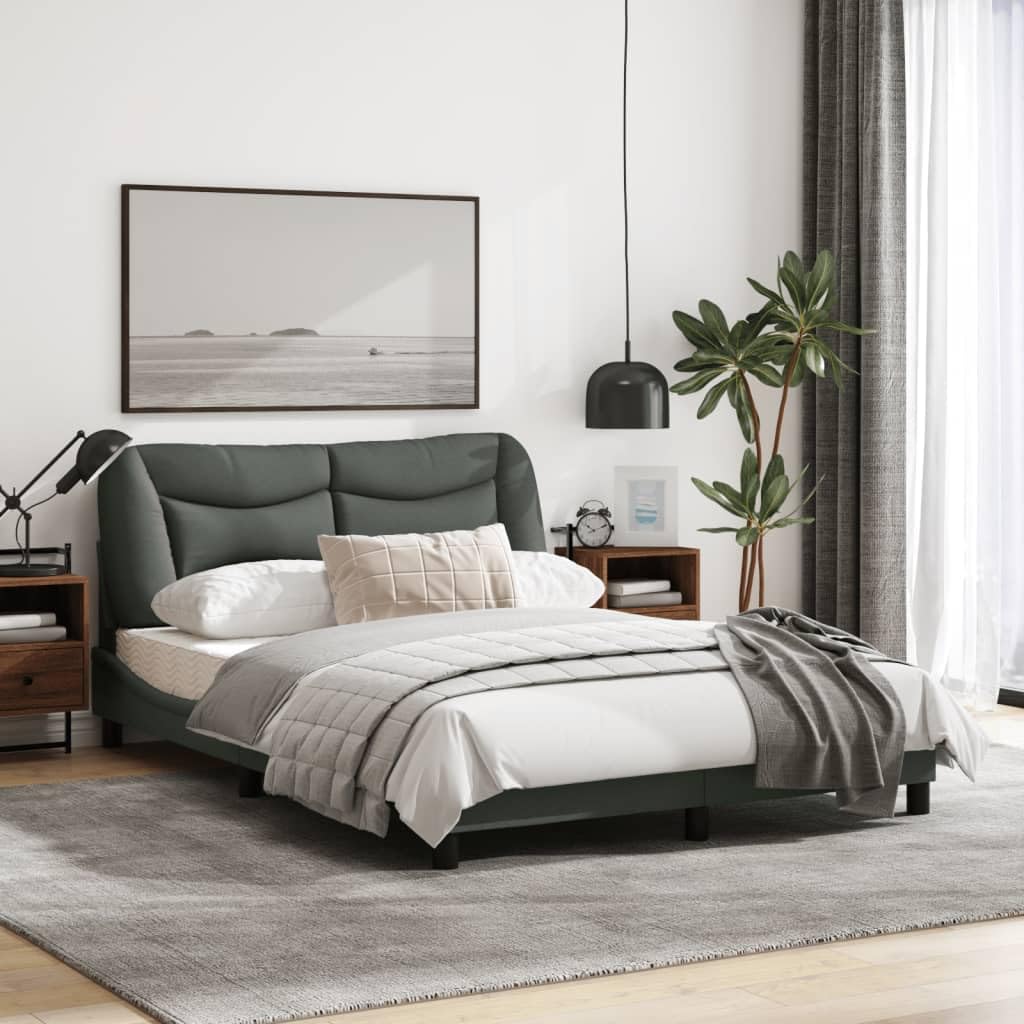vidaXL Full Fabric Bed Frame with Headboard, Dark Gray, 81.9"x55.9"x29.3", Modern Plywood Bed Base with PP Fiber Cushion, Waved Design, Assembly Required