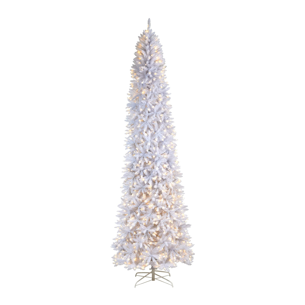 Nearly Natural 11Ft. Slim White Artificial Christmas Tree With 950 Warm White Led Lights And 2836 Bendable Branches
