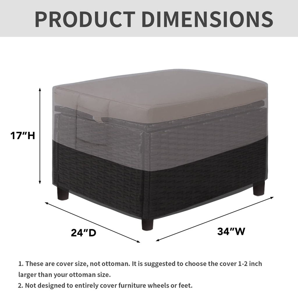Easy-Going Outdoor Ottoman Cover, Waterproof Patio Ottoman Cover, Heavy Duty Outdoor Furniture Cover With Padded Handles (34'X24'X17', Gray/Black)