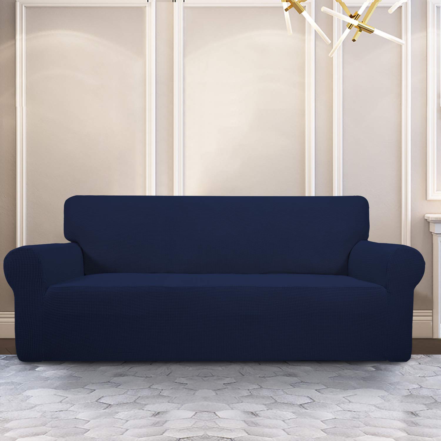 Purefit Stretch Oversized Sofa Slipcover – Spandex Jacquard Non Slip Soft Couch Sofa Cover, Washable Furniture Protector With Non Skid Foam And Elastic Bottom For Kids (Oversized Sofa,Navy)
