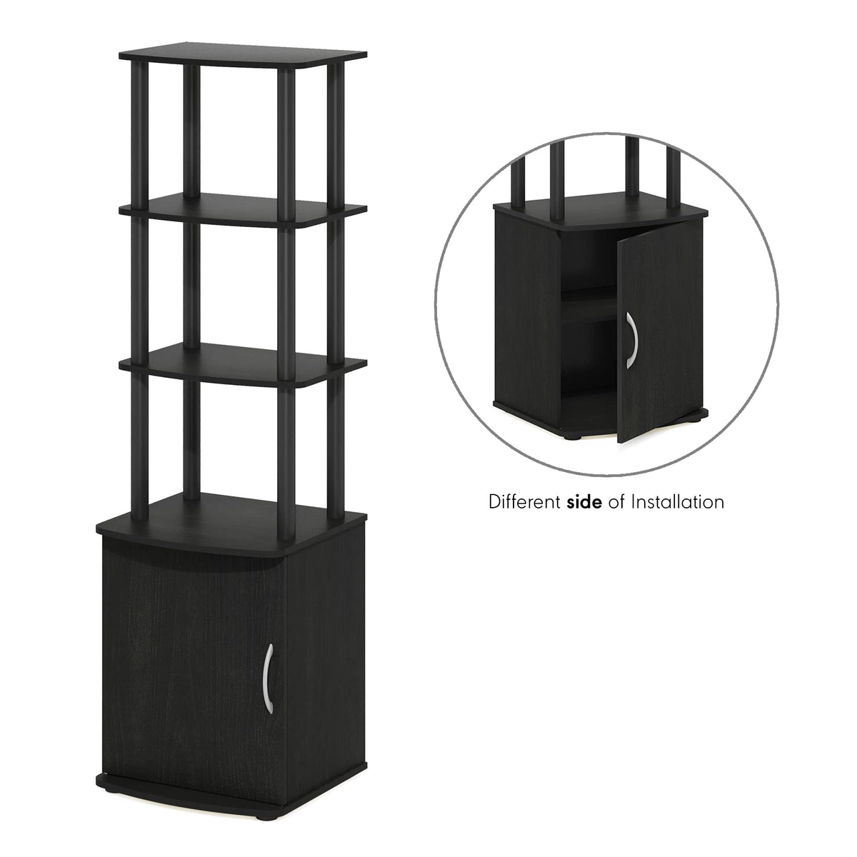 Furinno Turn-N-Tube Tall TV Entertainment Side Table Display Rack with Storage Cabinet, 3-Tier, Blackwood/Black