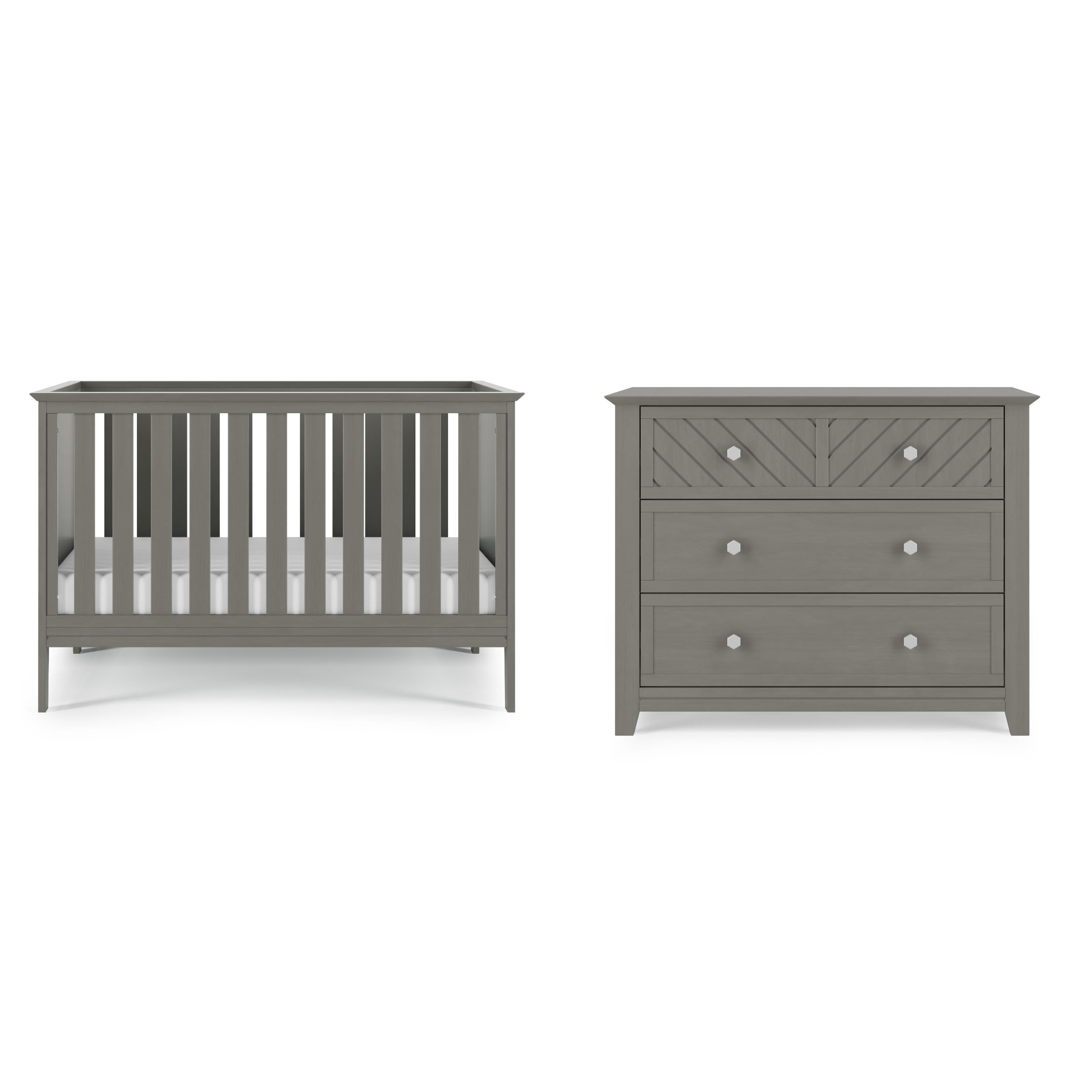 Child Craft Atwood Crib and Dresser Nursery Set, 2-Piece, Includes 3-in-1 Convertible Crib and 3-Drawer Dresser, Grows with Your
