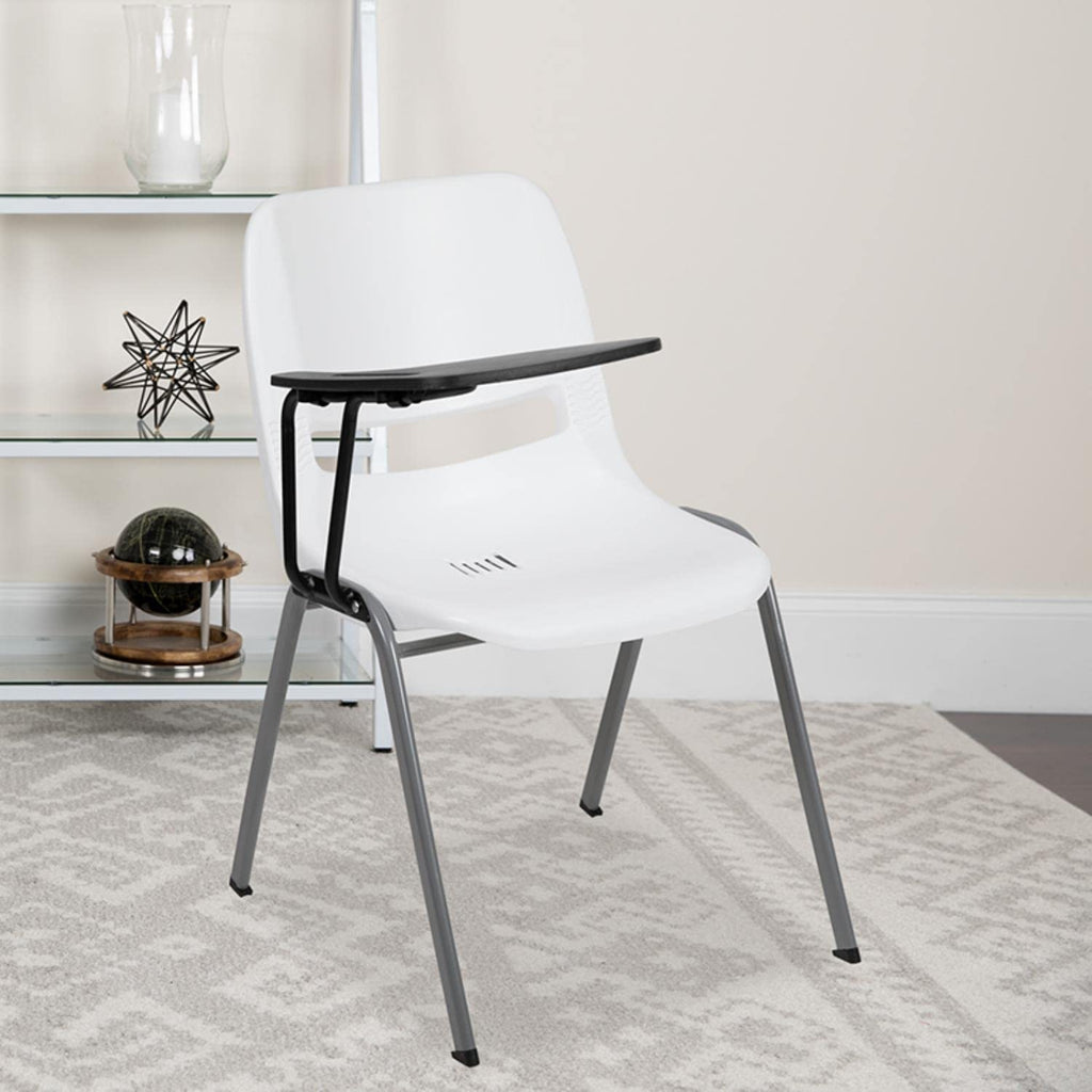 Flash Furniture Hercules White Ergonomic Shell Chair With Right Handed Flip-Up Tablet Arm