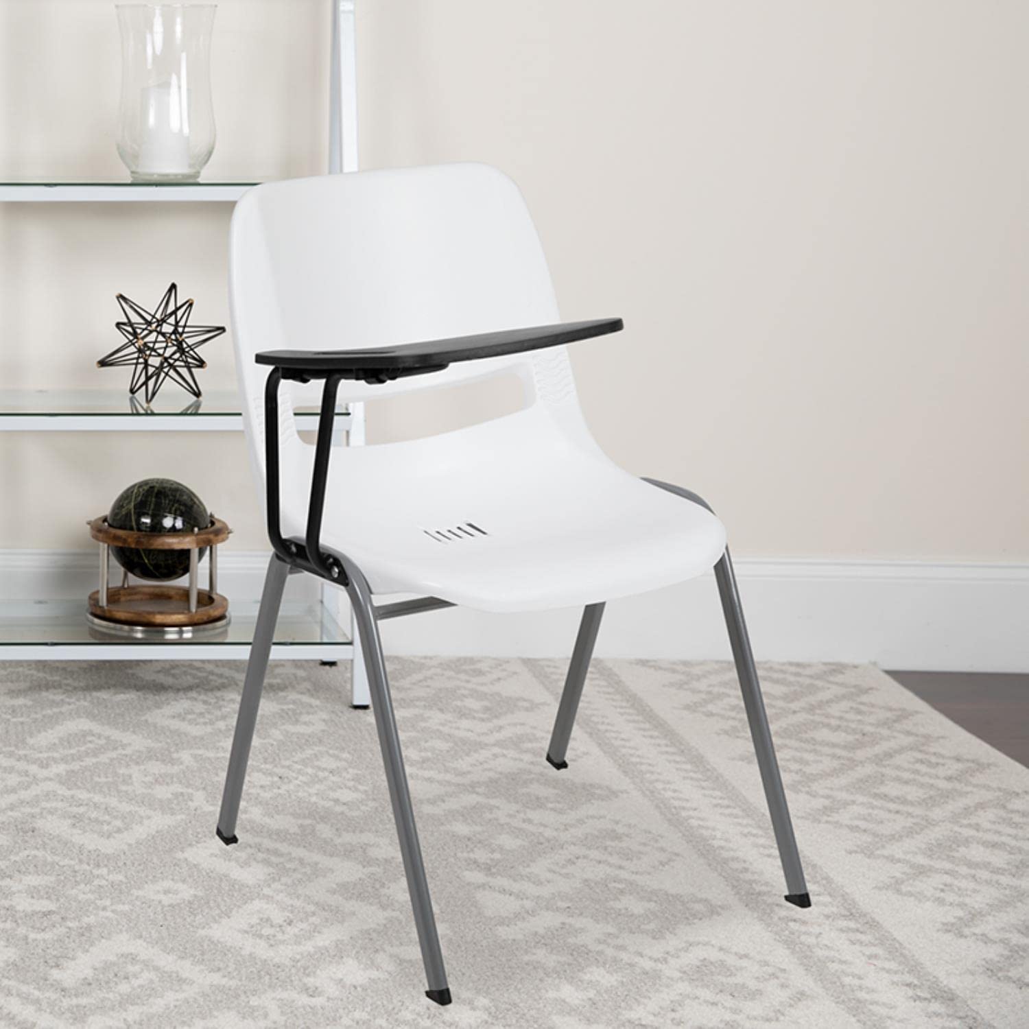 Flash Furniture Hercules White Ergonomic Shell Chair With Right Handed Flip-Up Tablet Arm