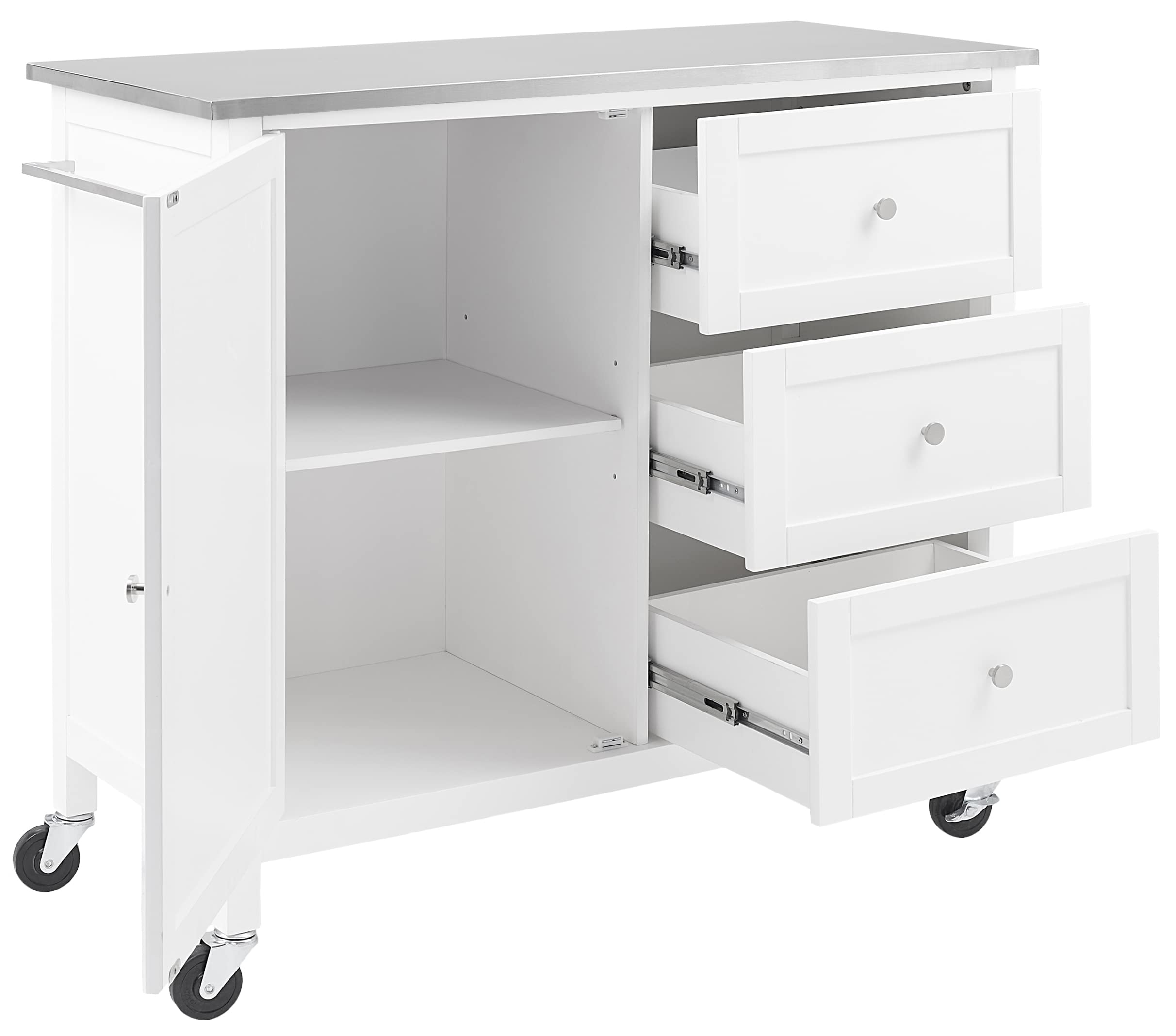Crosley Furniture Soren Stainless Steel Top Rolling Kitchen Island Cart, Microwave Stand, Coffee Bar, White