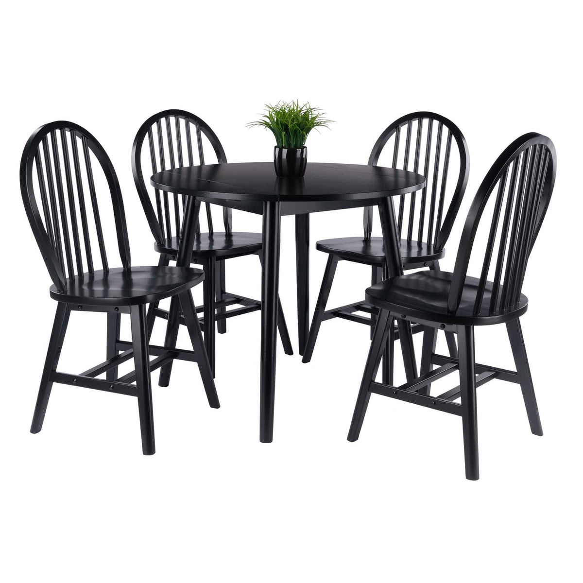 Moreno 5-Pc Drop Leaf Dining Table with Windsor Chairs - Black