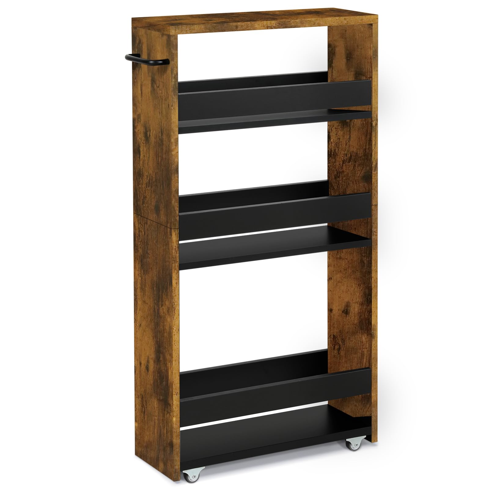 Teamix 4 Tier Slim Storage Cart With Handle, Slide Out Storage Rolling Utility Cart Mobile Shelving Unit Organizer Trolley For Small Spaces Kitchen Laundry Narrow Places