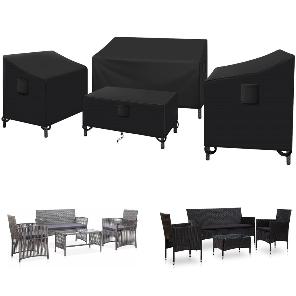 Kovshuiwe Patio Furniture Covers,4-Piece Outdoor Veranda Patio Garden Furniture Covers Set Waterproof - Upgraded 420D Heavy Duty Oxford Fabric Rattan Furniture Cover For Chair Sofa(Black)
