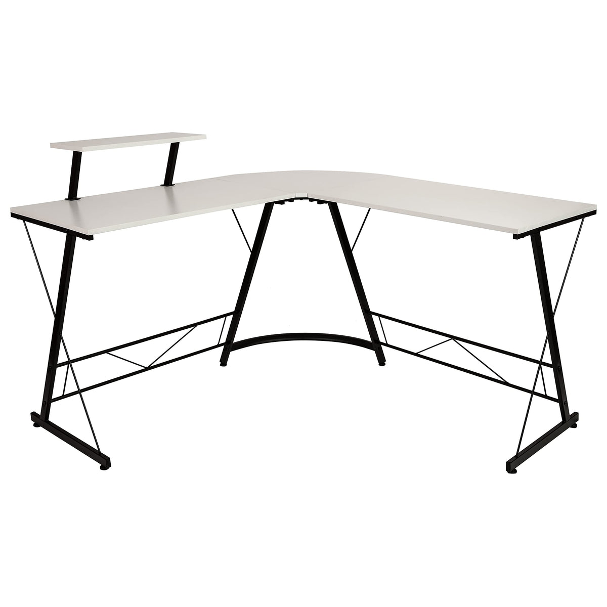 Flash Furniture Ginny Corner Desk - White/Black Space Saving L-Shaped Gaming Desk with Monitor Shelf - 71.5" 2-Tier Computer Desk, Home Office Desk, Easy Assembly