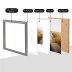 Kinlink Square 12X12 Picture Frames Grey, Solid Wood Frames With Acrylic Plexiglass For Pictures 8X8 With Mat Wall Mounting Disp
