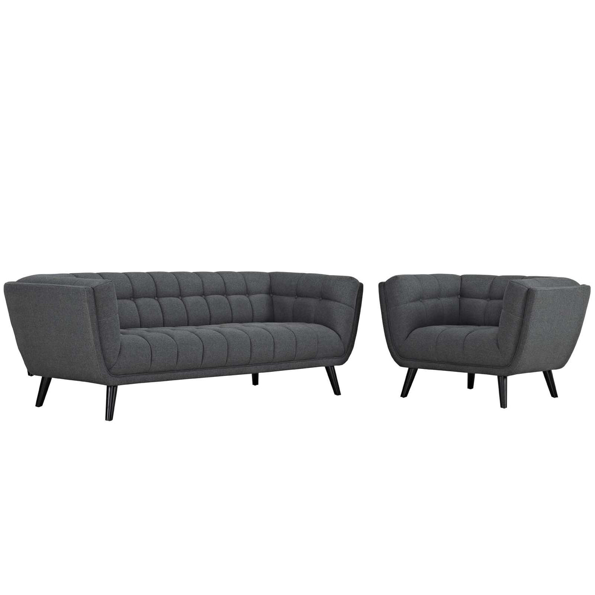 Modway Bestow Midcentury Modern Upholstered Fabric Sofa And Loveseat Set In Teal