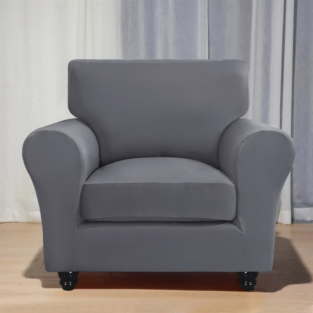 Searchi Stretch Sofa Cover Couch Covers, 2 Piece Armchair Slipcover With Separate Chair Cushion Cover, Washable Furniture Protector For Living Room(Armchair, Grey)