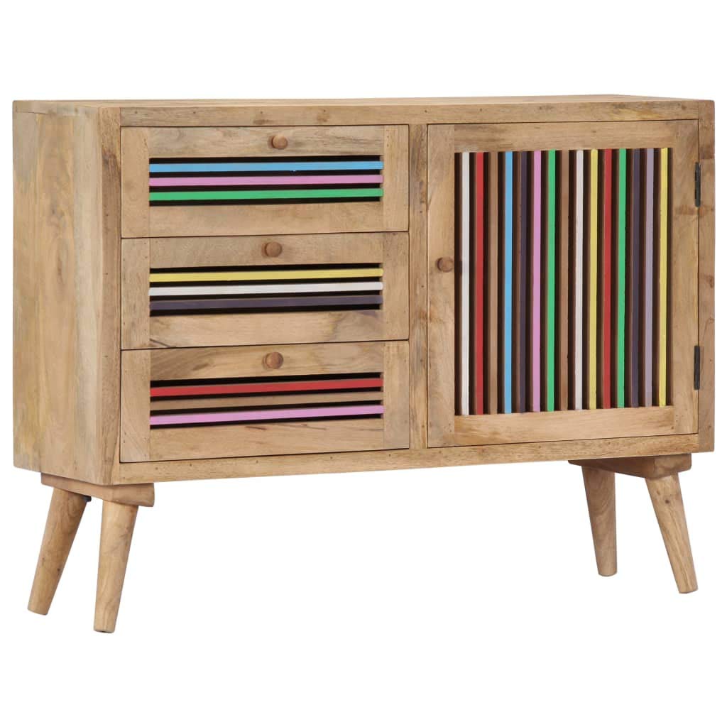Vidaxl Solid Mango Wood Sideboard, 39.4inchX11.8inchX29.5inch, Scandinavian Style, Spacious Storage With 3 Drawers And 2 Cabinets, Brown