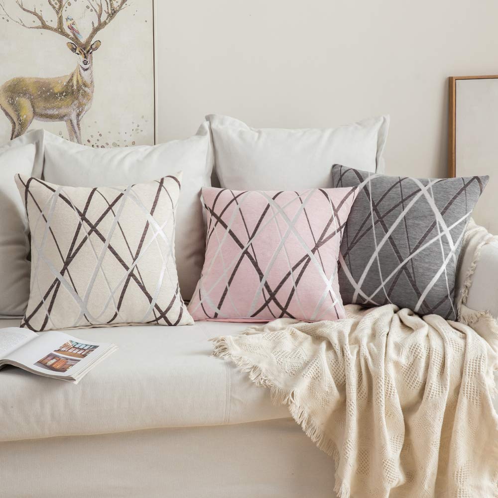 Miulee Pack Of 2 Decorative Throw Pillow Covers Christmas Woven Textured Chenille Cozy Modern Concise Soft Beige Square Cushion