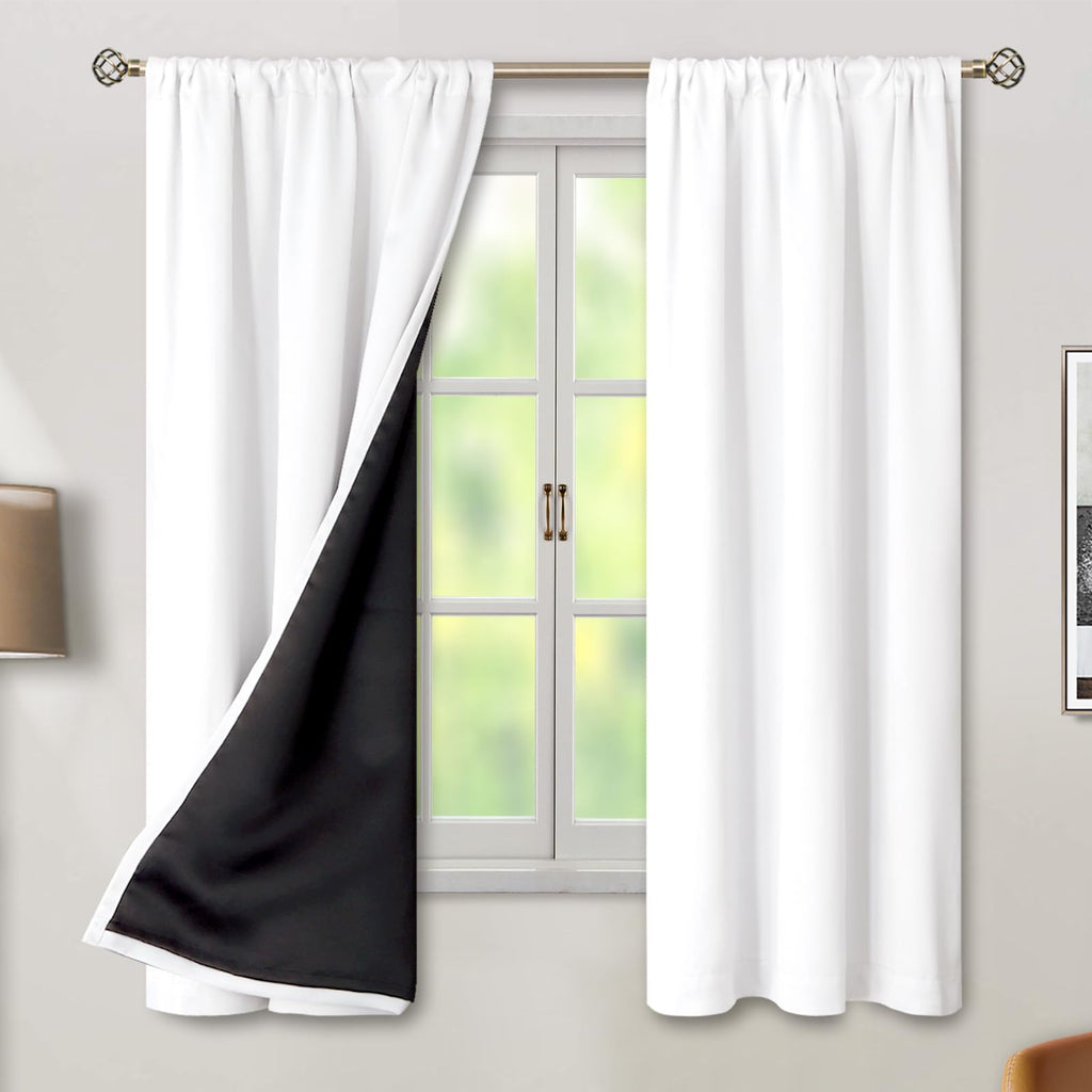 Bgment Pure White 100% Blackout Curtains 63 Inches Long With Thermal Insulated Liner, Rod Pocket And Back Tab Double Layer Full Room Darkening Window Curtain For Bedroom, 2 Panels, Each 38 X 63 Inch