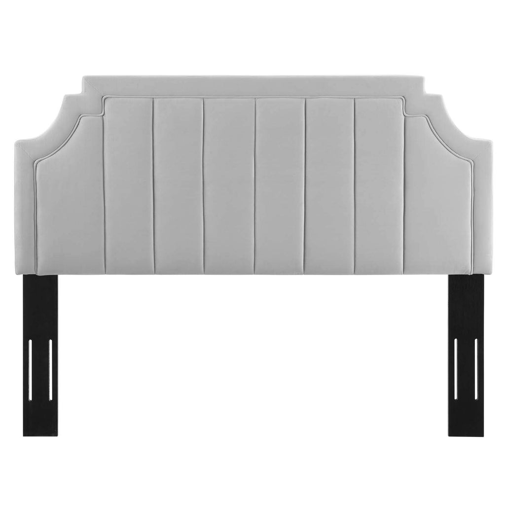 Modway Alyona Channel Tufted Performance Velvet Twin Headboard in Light Gray