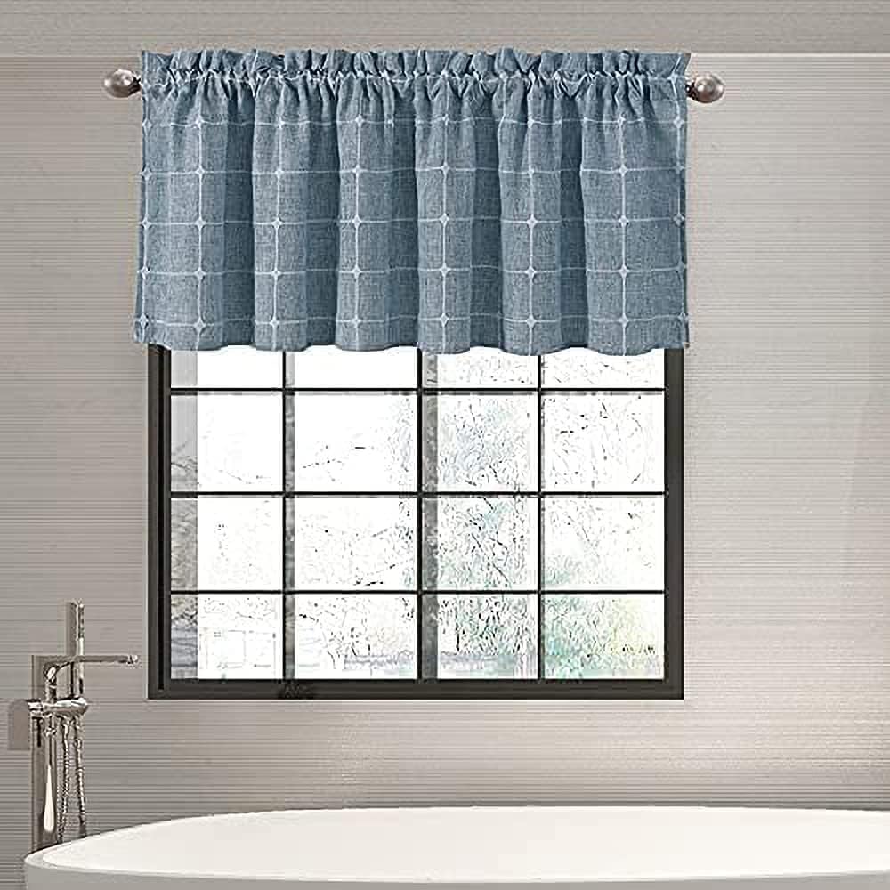 Shunjie.Home Farmhouse Valances For Windows Boho Linen Plaid Curtain Valances, Plaid Window Valance For Kitchen Bedroom Bathroom