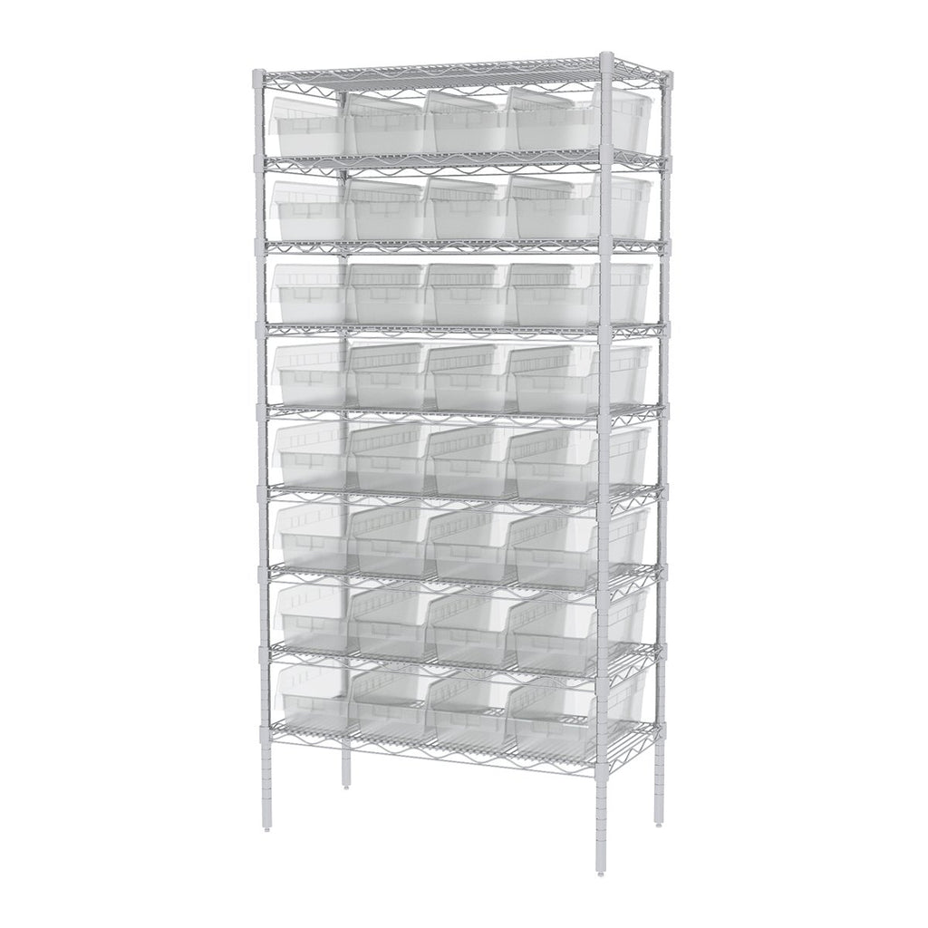 Akro-Mils 30088 Plastic Nesting Shelfmax Storage Bin Box, (18-Inch X 8-Inch X 6-Inch), Clear, (8-Pack)