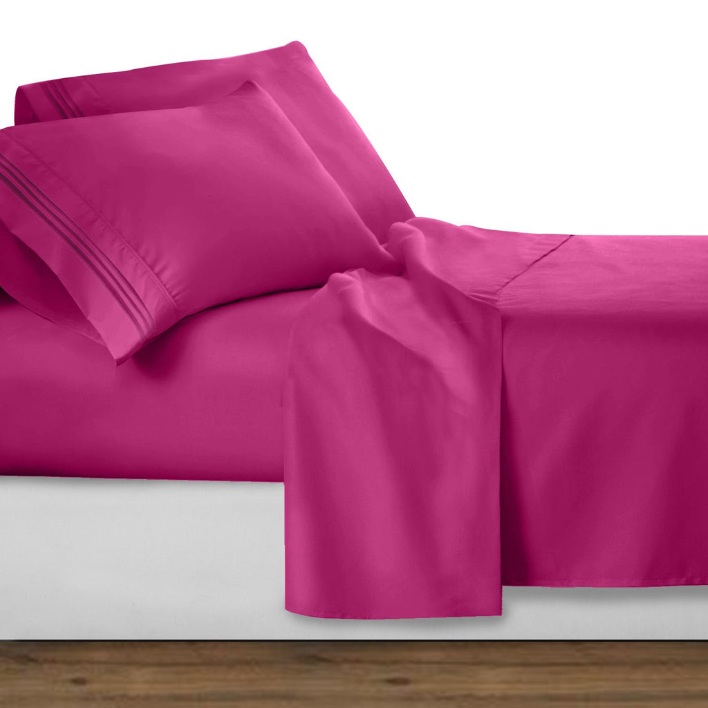 Clara Clark Bed Sheets, Premier 1800 Series 4 Piece Bed Sheet Set, Deep Pocket, Wrinkle, Fade, Stain Resistant, Luxury Soft Bedding Sheets & Pillowcases, King, Magenta
