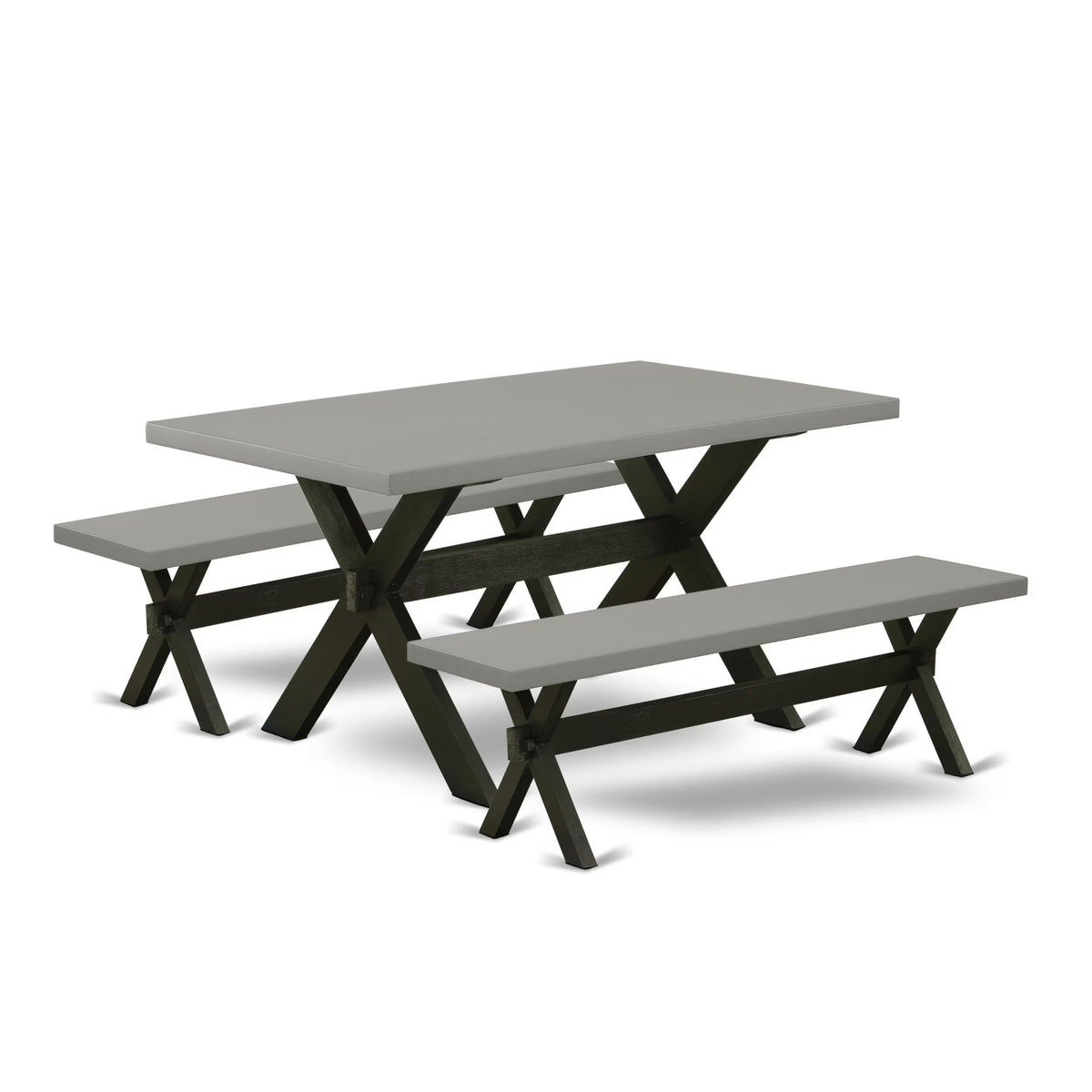 East West Furniture X2-696 3 Piece Modern Dining Table Set Contains a Rectangle Wooden Table with X-Legs and 2 Dining Room Bench, 36x60 Inch, Multi-Color