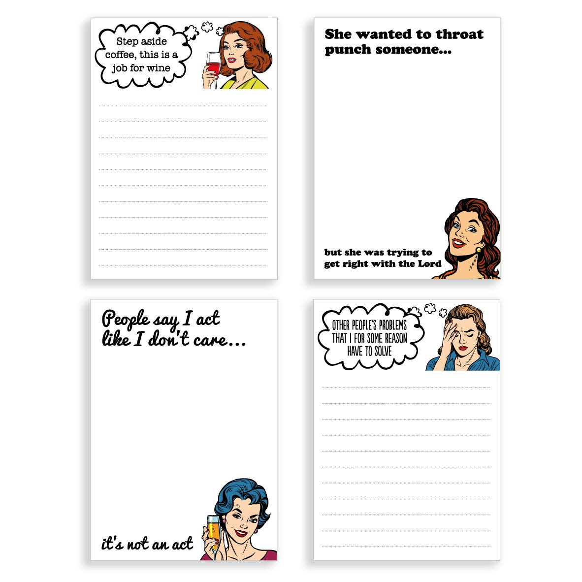 Set Of 4 Funny Notepads, 4.25    X 5.5   , Perfect Funny Coworker Gifts For Women, Sarcastic Sayings, Each Notepad Is 50 Sheets