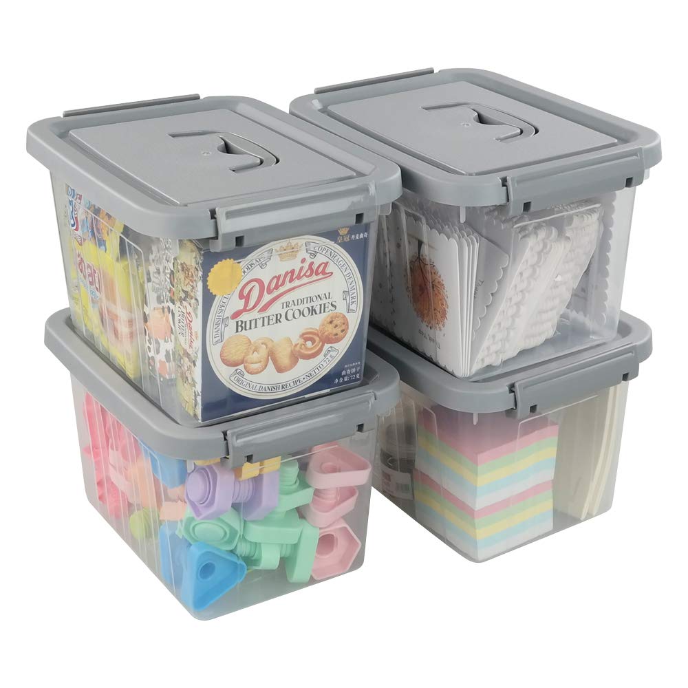 Ggbin 6 Quart Clear Latch Storage Box, 4 Pack Small Organizer Bins with Lids