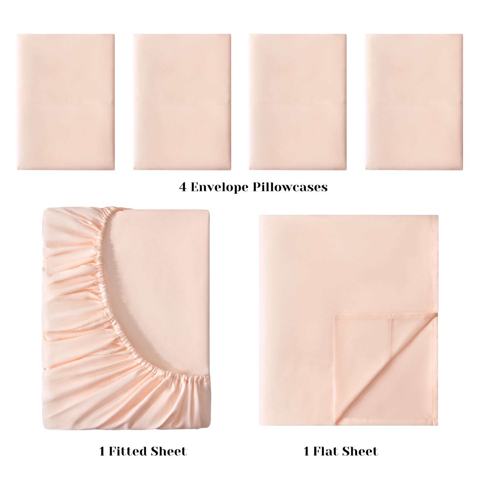 Bysure 6 Pieces Bed Sheets Set(King, Peach) - Hotel Luxury Super Soft 1800 Thread Count 100% Microfiber Sheets With Deep Pockets