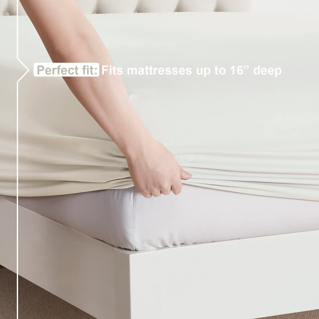 Nestl Cal King Size Sheets Set - 4 Piece California King Sheets, Deep Pocket, Hotel Luxury, Extra Soft, Breathable And Cooling, Off White Cal King Bed Sheets