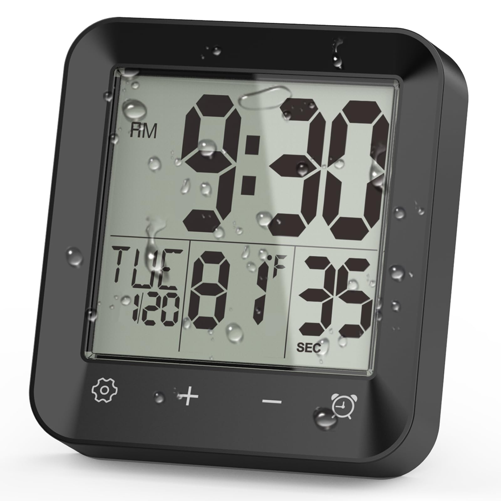 Wisoee Waterproof Shower Clock Timer, Bathroom Clock with Countdown, Touch Screen, Indoor Temperature, Suction Cup, LCD Digital 