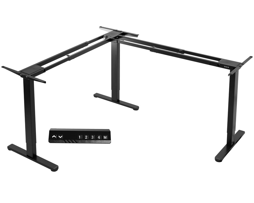 Vivo Electric Multi-Motor Height Adjustable Corner 3 Leg Standing Desk Frame, Frame Only, Sit Stand Ergonomic L Frame With Push Button Controller, Black, Desk-V123Eb