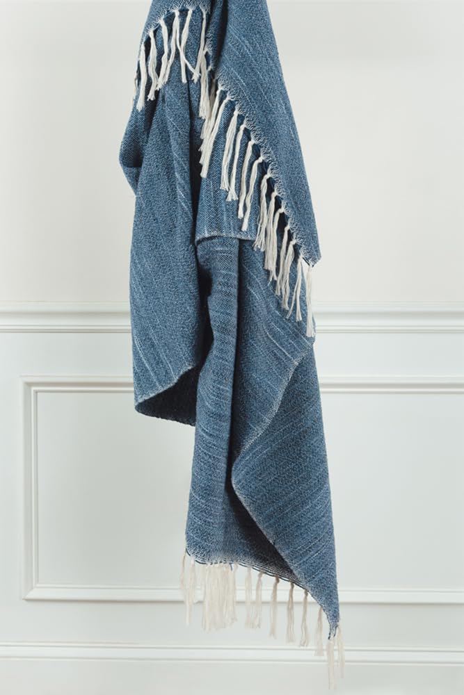 Rizzy Rugs Throw TH0728 Medium Blue Solid Banded 50" x 60" Rectangle