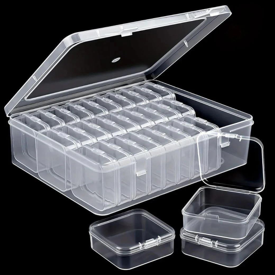HARSHIT ENTERPRISE Mini Clear Bead Organiser Box, 30 Pack, Small Storage Cases for Jewellery, Craft Supplies, Screws and Seeds