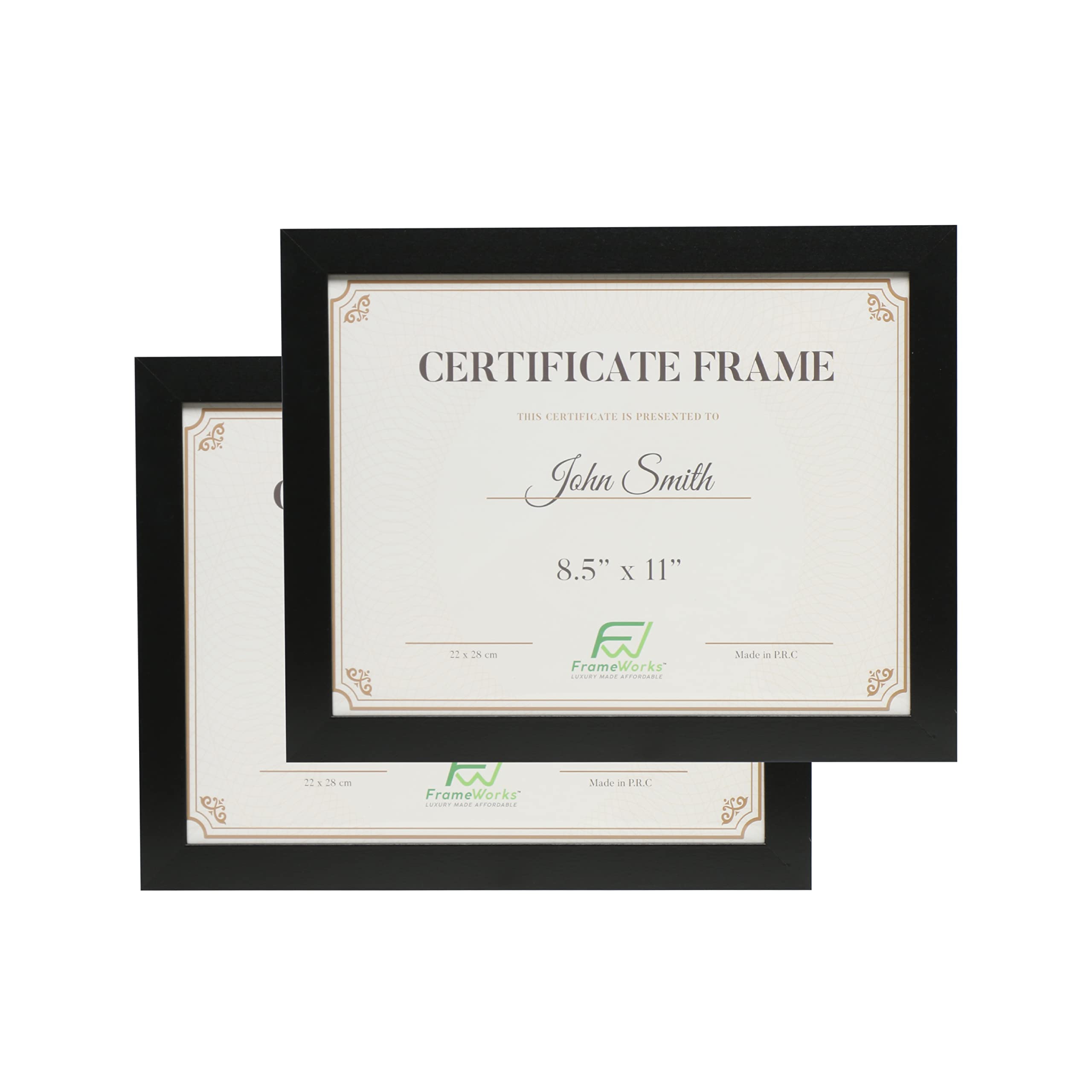 FrameWorks 8.5x11 Classic Wooden Document Frames Tempered Glass/Black / 2-Pack