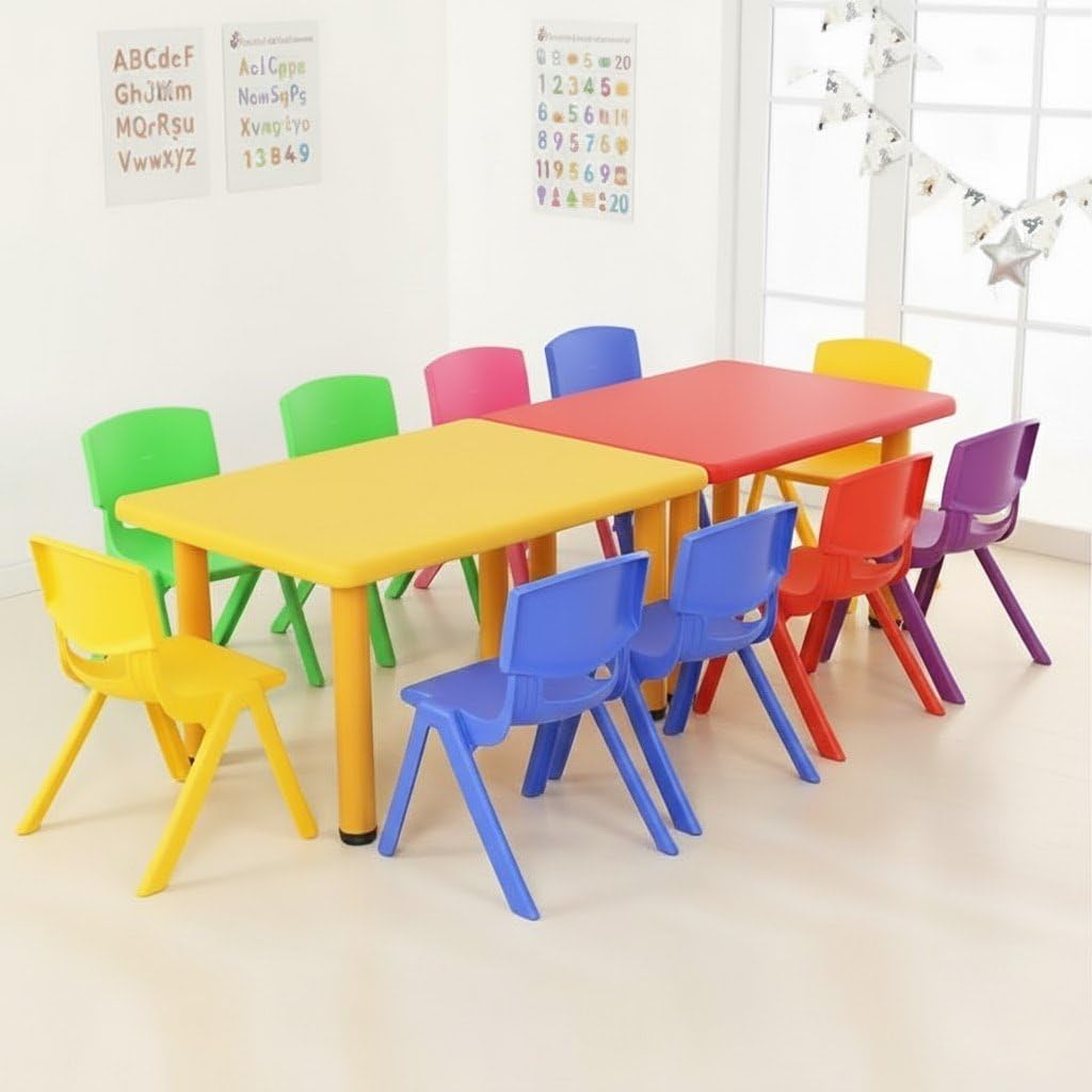Her Home Rectangle Kids Table Set Of 2  Two Plastic Study Table For Home Or School (48inch L X 24inch B)  Indoor & Outdoor Use  Col
