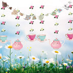Tea Party Decoration Banner and Hanging Decorations Set Alice in Wonderland Party Garland Decor Teapot Teacup Flower Hanging Gar