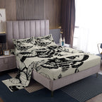 Gothic Skull Bedding Set Decorative Death Moth And Flowers Sheet Set Full Size For Kids Teens Adults Bedroom Decor Breathable Pe
