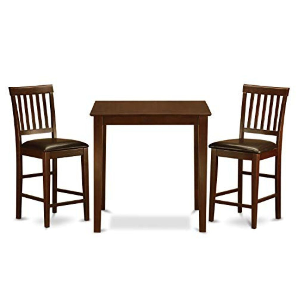 East West Furniture VERN3-MAH-LC Vernon 3 Piece Kitchen Counter Height Dining Set Contains a Square Pub Table and 2 Faux Leather Upholstered Chairs, 36x36 Inch