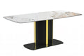 Modern Dining Table Black and Gold Base, With 55 White Grey Sintered Stone Top