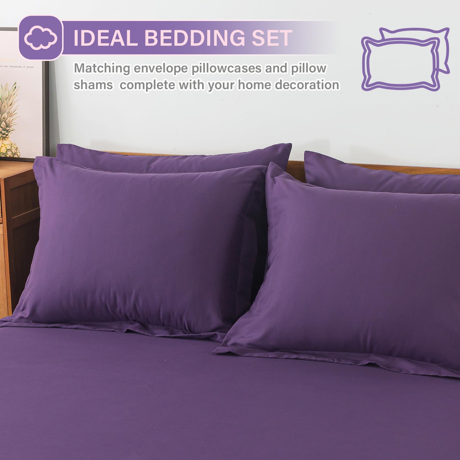 Cosybay Bed In A Bag Full Comforter Sets 7Pcs All Season Solid Down Alternative Bedding Sets Purple With Comforter, Pillow Shams