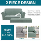 Turquoize Stretch Sofa Slipcover 2 Pieces Sofa Cover Couch Cover For 2 Cushion Couch Washable Furniture Protector Covers With Elastic Bottom Feature Thick Jacquard Fabric (Loveseat, Dark Cyan)