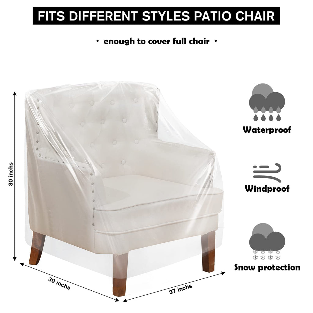 Tudomro Waterproof Plastic Chair Covers, 4 Pcs, Clear, 37 x 30 x 30 Inch, PE Material, for Outdoor Furniture Storage and Moving