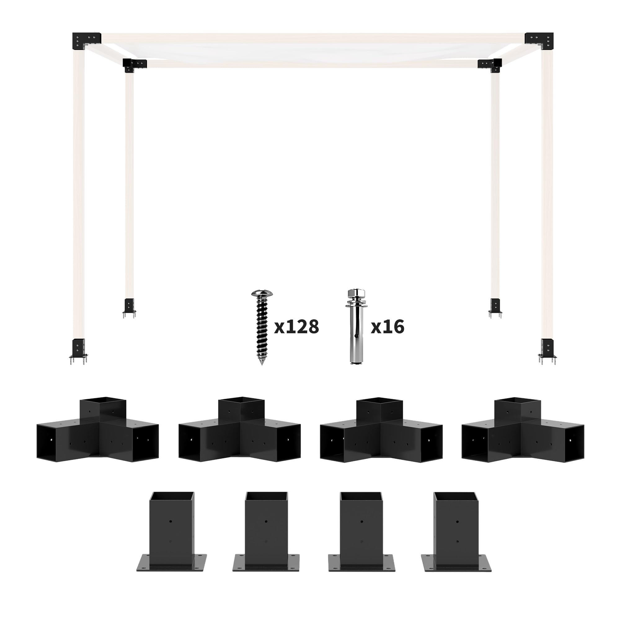 Outsunny Diy Pergola Kit, Pergola Brackets With 3-Way Corner Brackets And Post Base For 4' X 4' (Actual 3.6' X 3.6') Lumber,
