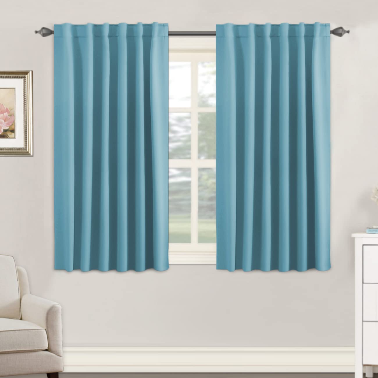 H.Versailtex Blackout Curtains Thermal Insulated Window Treatment Panels Room Darkening Blackout Drapes For Living Room Back Tab/Rod Pocket Bedroom Draperies, 52 X 45 Inch, Aqua, 2 Panels