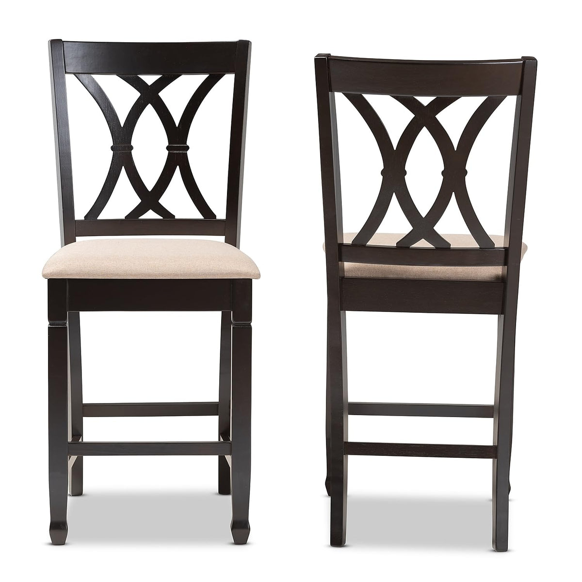 Baxton Studio Reneau Contemporary Fabric Cut-Out Back Counter Stool, Sand Brown and Espresso, 2-Pieces/Set (153-2PC-9595-HT)