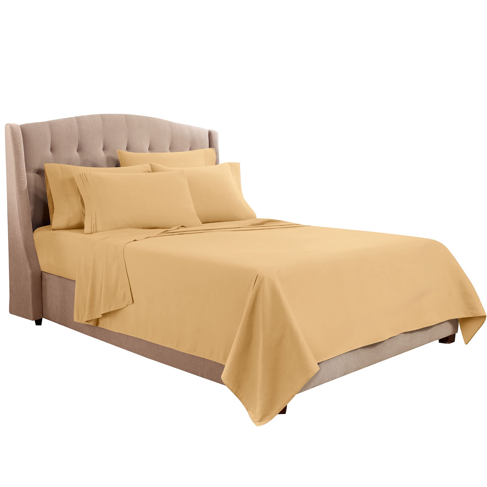 Clara Clark King Sheets, 6 Piece Set - Hotel Luxury Sheets For King Size Bed, Super Soft Bedding Sheets & Pillowcases, King Size Sheets, Camel Gold