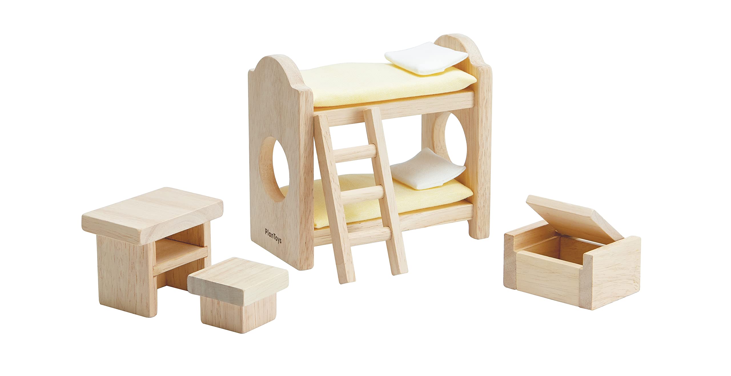 PlanToys Wooden Classic Line of Dollhouse Furniture - Childrens Bunk Bedroom Set (9502) | Sustainably Made from Rubberwood and 